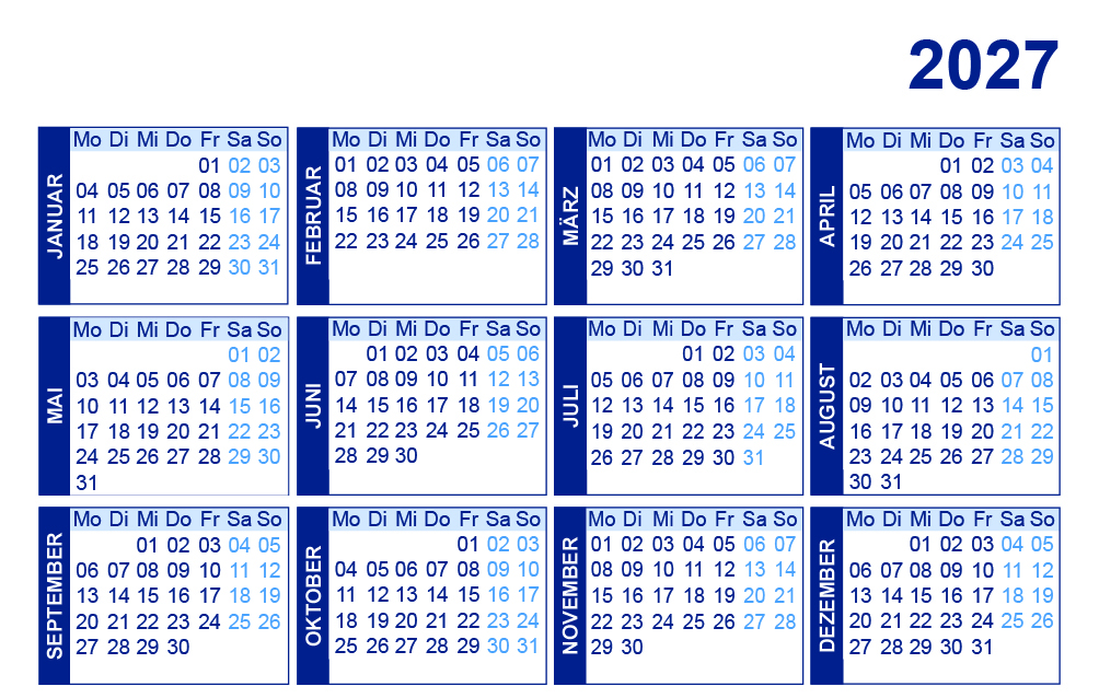 Druckvorlage Minikalender 2027 herunterladen